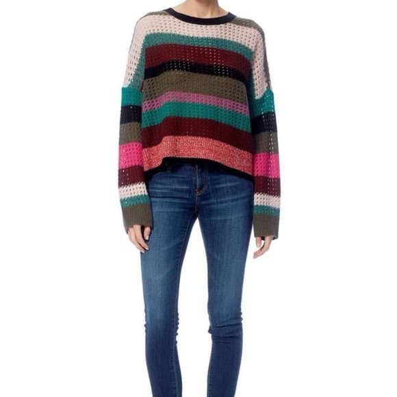 360 Cashmere Ashley Multicolored Open Knit Long Sleeve Sweater Size Medium - Picture 13 of 13